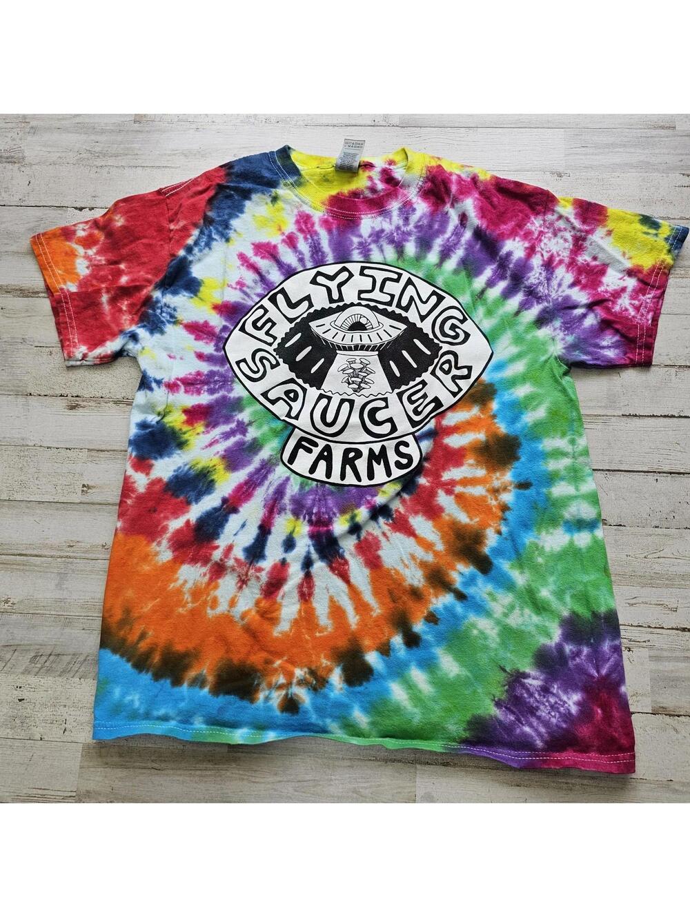 Flying Saucer Farms Medicinal Mushrooms Trippy Tie Dye Graphic Tee Men's MED